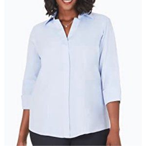 Foxcroft 24W Taylor Essential Blouse Blue Wave 100% Cotton